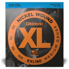 Daddario EXL160 XL Nickel Medium Long Scale 50-105 Juego 4 Cuerdas Bajo Eléctrico
