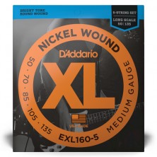 Juego 5 Cuerdas Bajo Eléctrico Daddario EXL160-5 XL Nickel Medium Long Scale 50-135