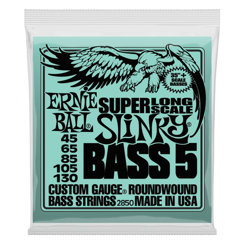 Juego 5 Cuerdas Bajo Eléctrico Ernie Ball 2850 Slinky Nickel Super Escala Super Larga 45-130 
