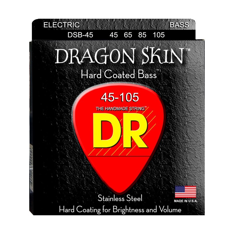 Juego 4 Cuerdas Bajo Eléctrico DR Strings Dragon Skin DSB-45 Long Scale Acero inox 45-105 Medium