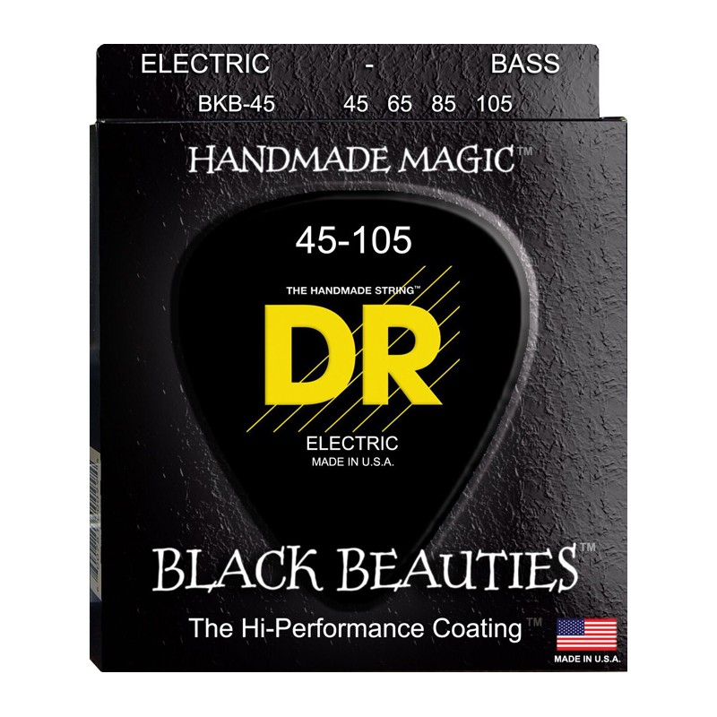 Juego 4 Cuerdas Bajo Eléctrico DR Strings Black Beauties BKB-45 Long Scale Negro Acero Inox 45-105 Medium