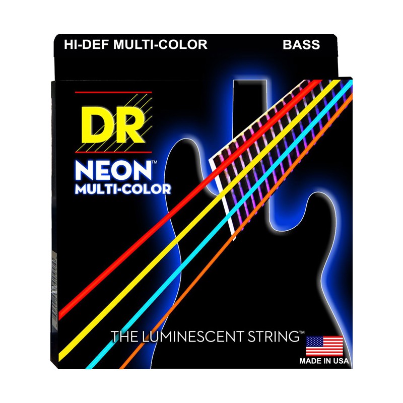 Juego 4 Cuerdas Bajo Eléctrico DR Strings Neon NMCB-45 Long Scale Multi-Color 45-105 Medium