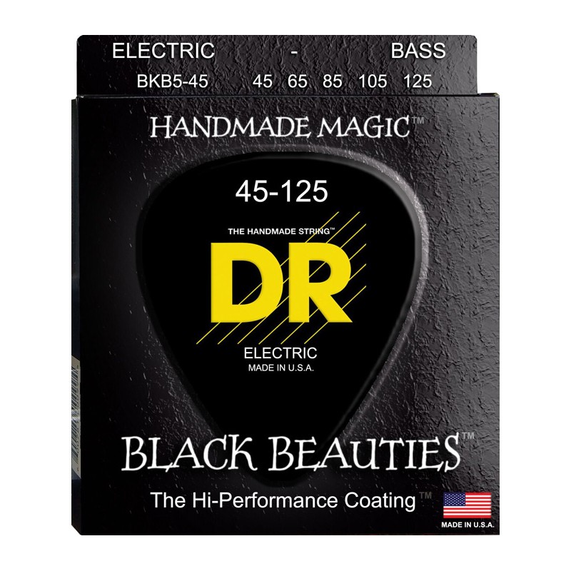 Juego 5 Cuerdas Bajo Eléctrico DR Strings Black Beauties BKB5-45 Long Scale Negro Acero Inox 45-125 Medium