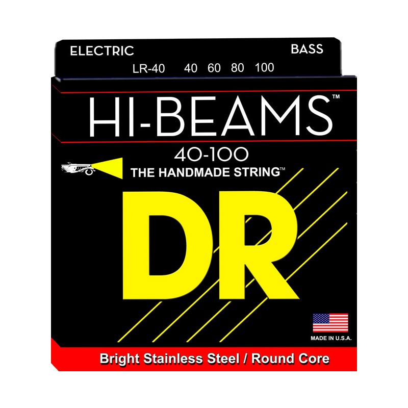 Juego 4 Cuerdas Bajo Eléctrico DR Strings Hi-Beam LR-40 Long Scale Acero inox 40-100 Light