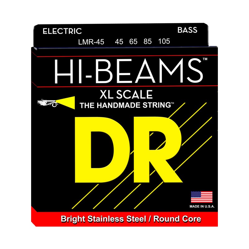 Juego 4 Cuerdas Bajo Eléctrico DR Strings Hi-Beam LMR-45 Extra Long Scale Acero inox 45-105 Medium