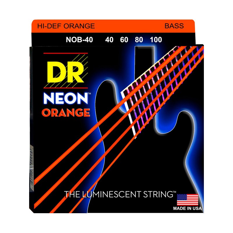 Juego 4 Cuerdas Bajo Eléctrico DR Strings Neon NOB-40 Long Scale Orange 40-100 Light