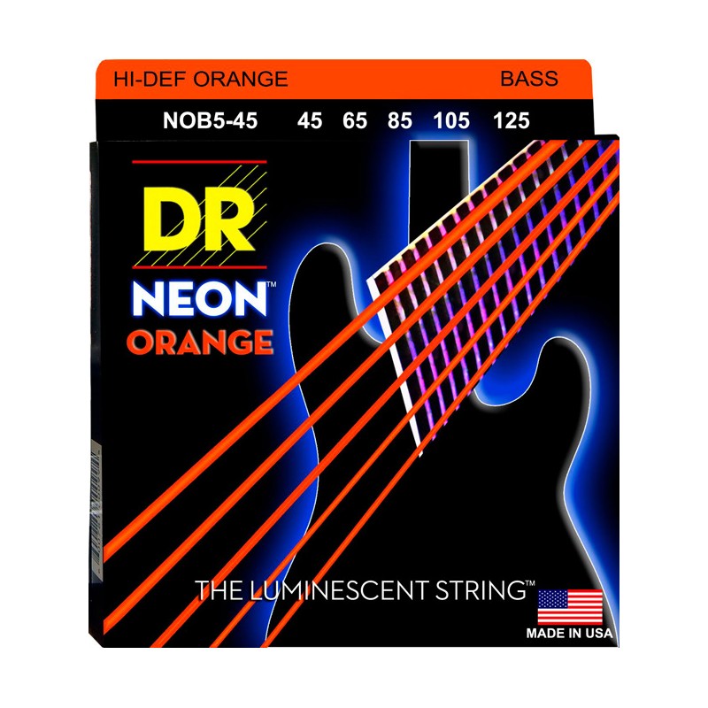 Juego 5 Cuerdas Bajo Eléctrico DR Strings Neon NOB5-45 Long Scale Orange 45-125 Medium