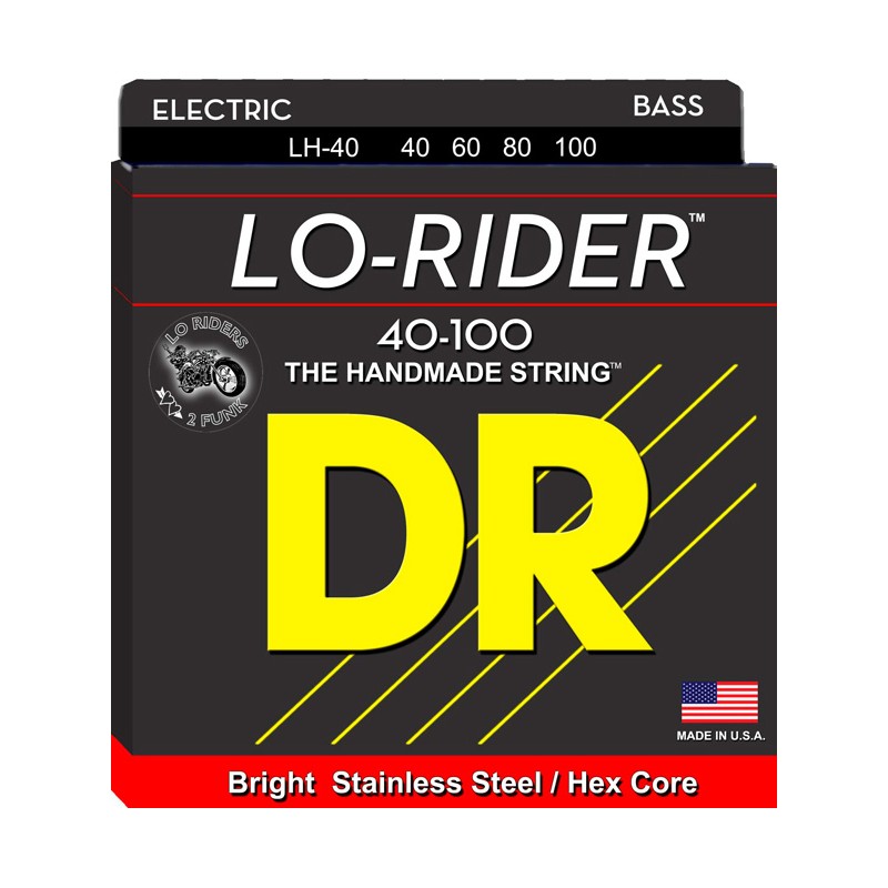 Juego 4 Cuerdas Bajo Eléctrico DR Strings Low Rider LH-40 Long Scale Acero inox 40-100 Light