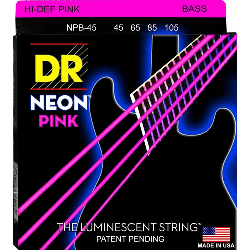Juego 4 Cuerdas Bajo Eléctrico DR Strings Neon NPB-45 Long Scale Pink 45-105 Light