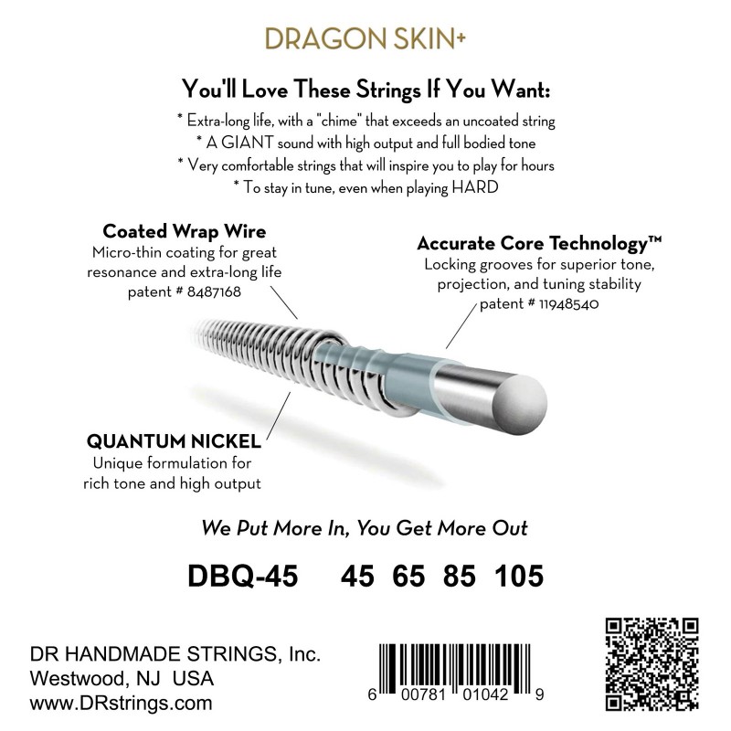 717400 DR DBQ-45 Dragon Skin+ Medium Cuerdas Bajo Quantum Nickel Coated