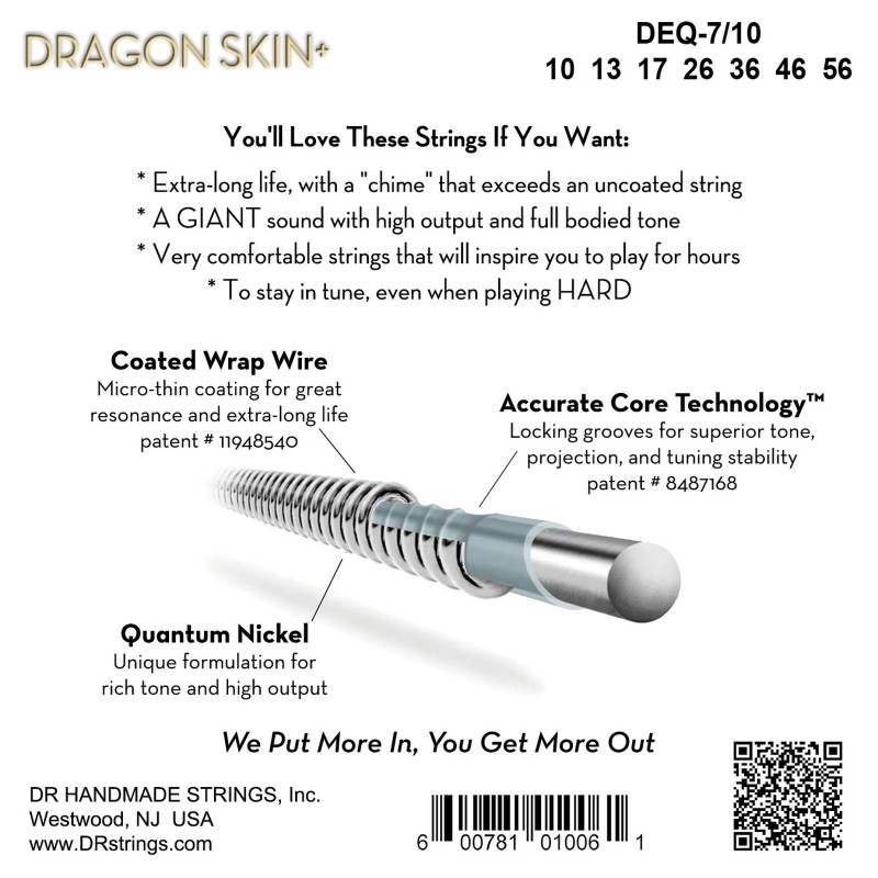 719894 DR DEQ-7/10 DRAGON SKIN + Coated Quantum Nickel 7 Cuerdas medium