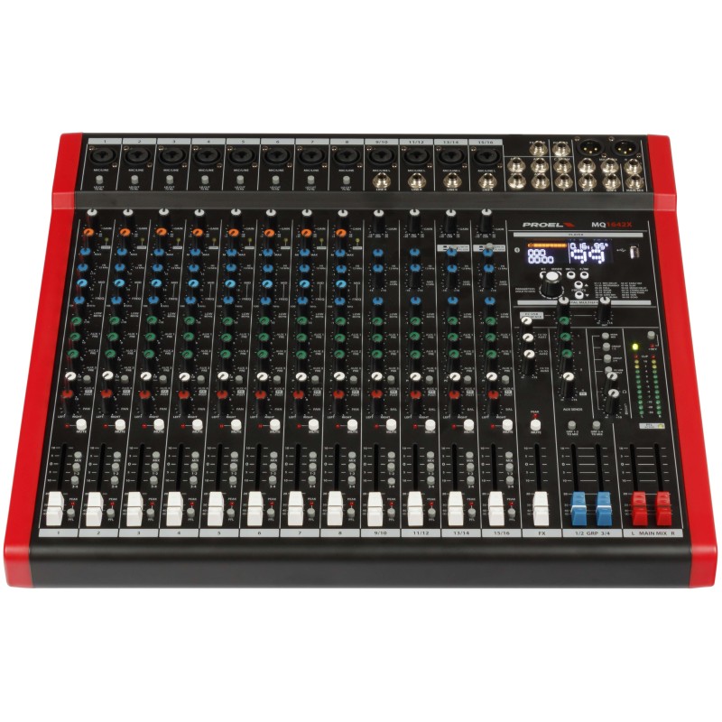 MQ1642X Proel MQ1642X Mezclador Compacto de 16 Canales con 4 Buses, DSP de Efectos, USB y Bluetooth