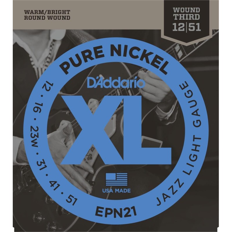 EPN21 DAddario Epn21 Pure Nickel Jazz Light 12-51 Juego Cuerdas Guitarra Eléctrica