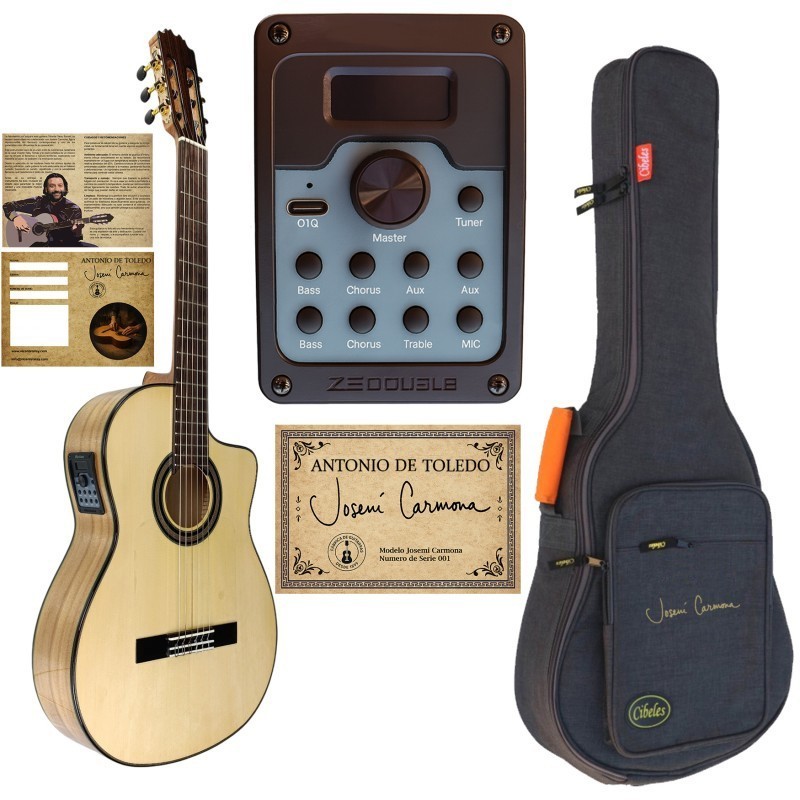 CARMONACUTMD100 Antonio de Toledo Josémi Carmona con cutaway y previo con efectos Guitarra flamenca blanca 