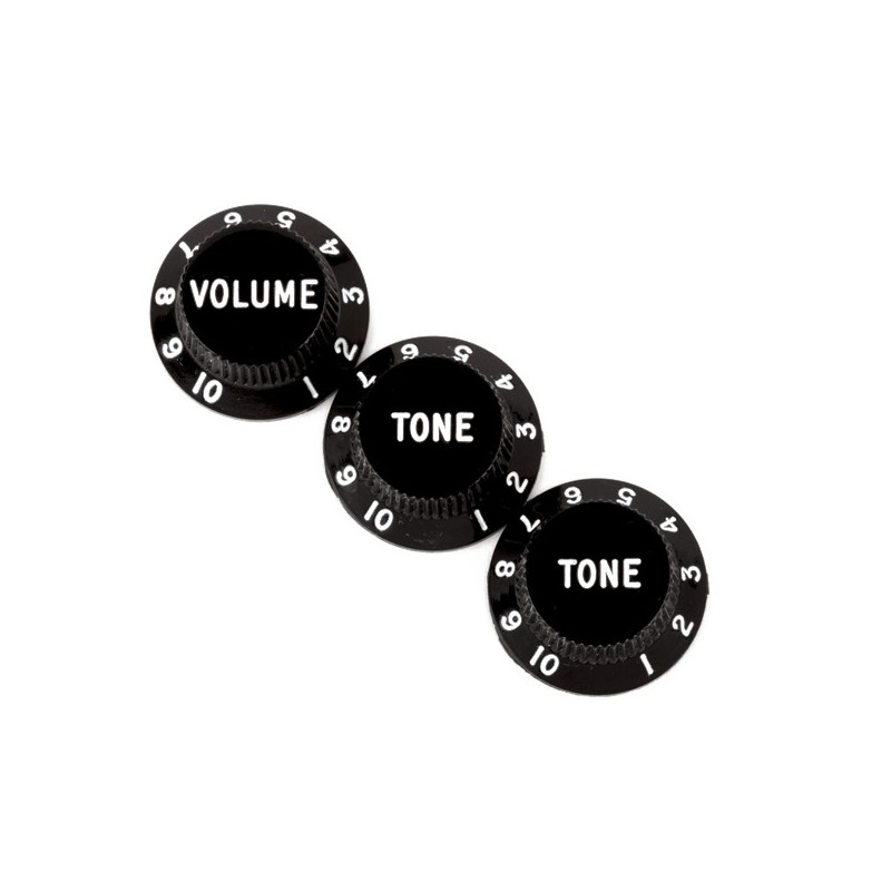 0991365000 Fender Stratocaster® Knobs, Black (Volume, Tone, Tone) (3)