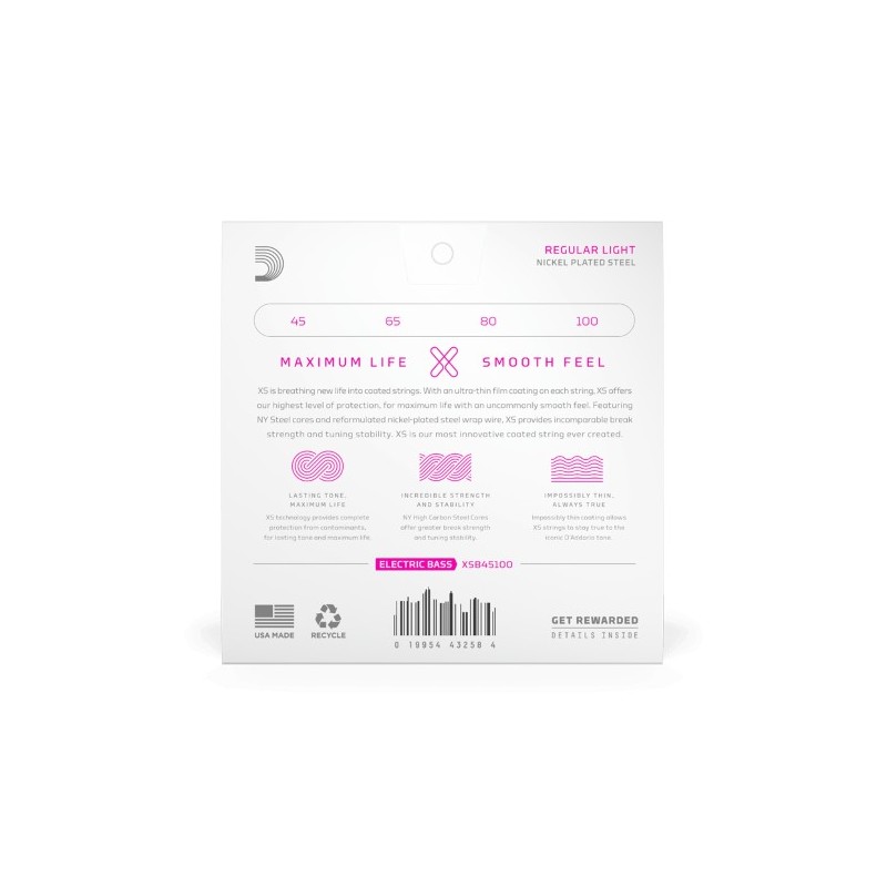 DADD-XSB45100 D'addario XSB45100 Cuerdas para bajo recubiertas escala larga XS NPS 45-100 Long