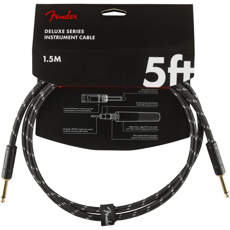 0990820093 Fender Deluxe Series Instruments Cable, Straight/Straight, 5', Black Tweed