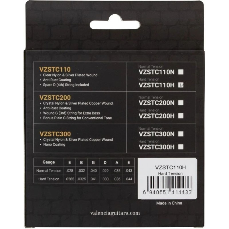 VZSTC110H Valencia VZSTC110H Hard Tension Cuerdas Guitarra Clásica