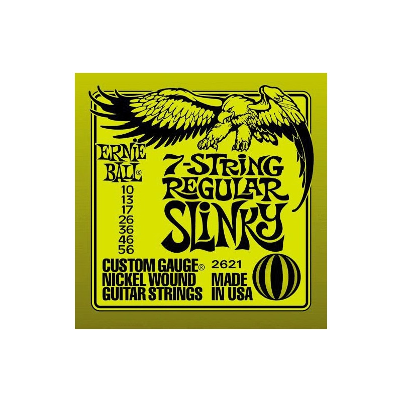 Juego Eléctrica 7 Cuerdas Ernie Ball 7 String Regular Slinky 2621 10-56
