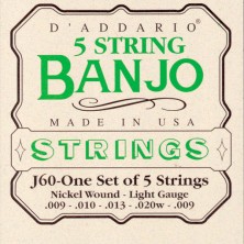 D'Addario J60 5-String Banjo Stainless Steel Light 10-20