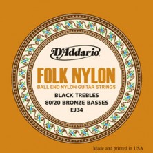 D'Addario Ej34 Folk Nylon Ball End 80/20 Bronze/Black Nylon