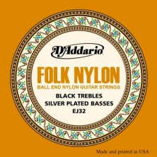D'Addario Ej32 Folk Ball End Silver Wound Black Nylon