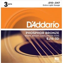 D'Addario Ej15 Phosphor Bronze Extra Light 10-47 3 Sets