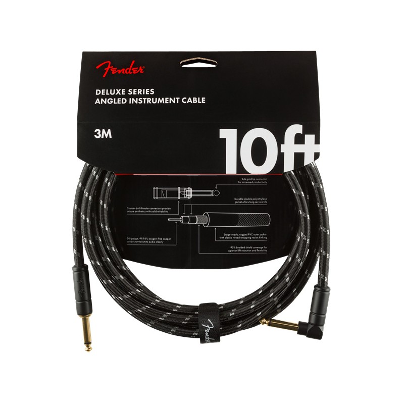 Cable Instrumento Fender Deluxe Series Instrument Cable Straight-Angle 3m Black Tweed