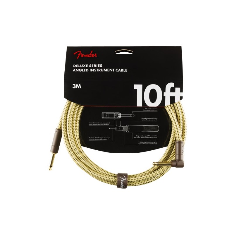 Cable Instrumento Fender Deluxe Series Instrument Cable Straight-Angle 3m Tweed