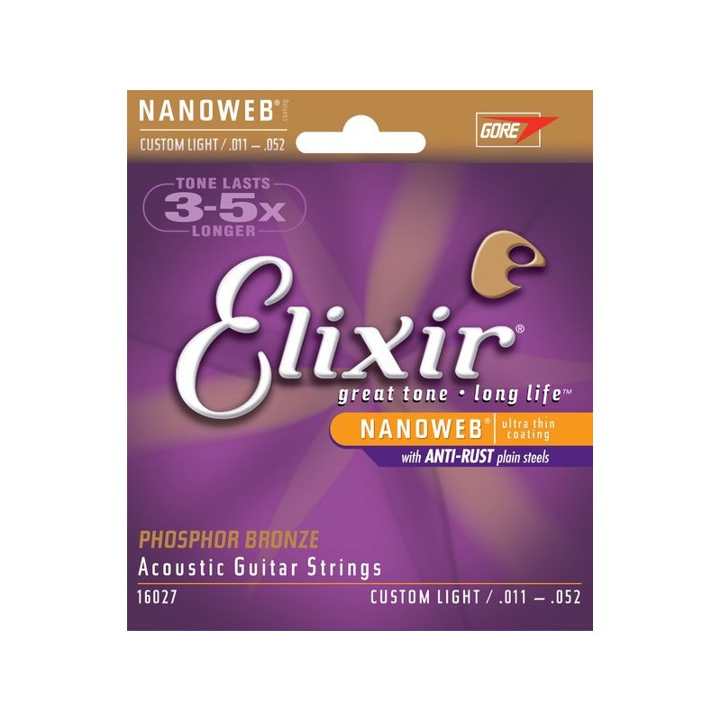 0E-16027 Elixir Nanoweb Phosphor Bronze Cel16027 Custom Light 11-52