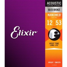 Elixir Nanoweb Acoustic 11052 Light 12-53 Juego Cuerdas Guitarra Acústica