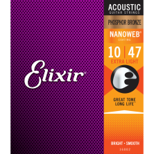 Elixir Nanoweb Acoustic 11002 Xl 10-47 Juego Cuerdas Guitarra Acústica