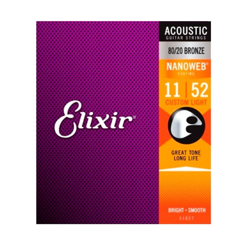 Juego Cuerdas Guitarra Acústica Elixir Nanoweb Acoustic 11027 Custom Light 11-52