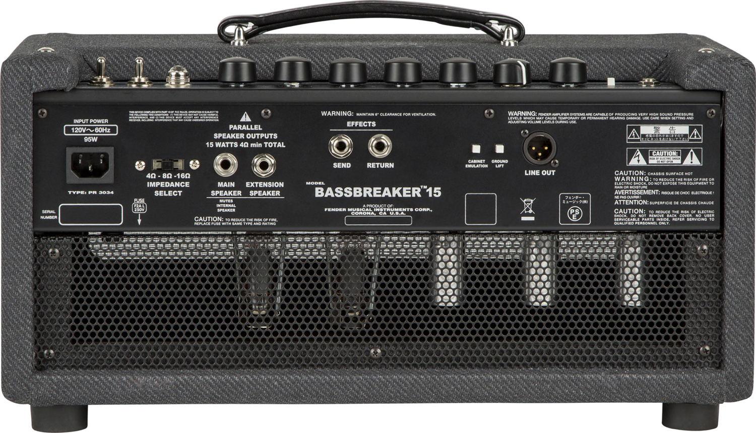 Parte de atrás del amplificador Fender Bassbreaker 15