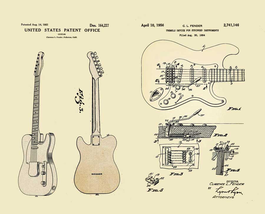 Fragmentos de las patentes de la Fender Stratocaster y Telecaster