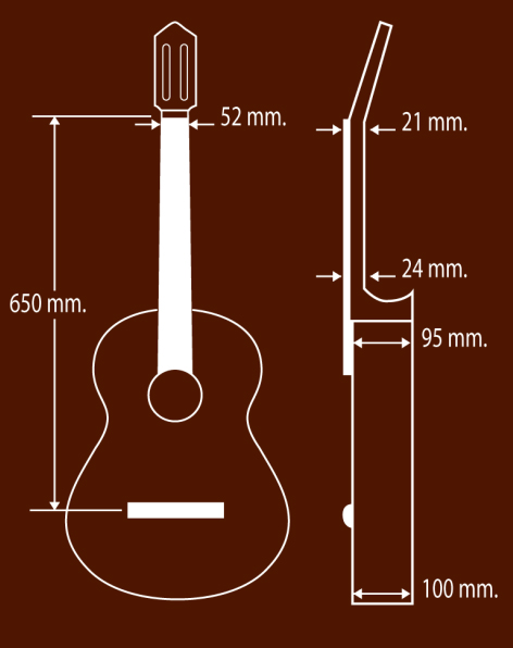 Medidas de la Guitarra clásica Paco Castillo 201 Mate