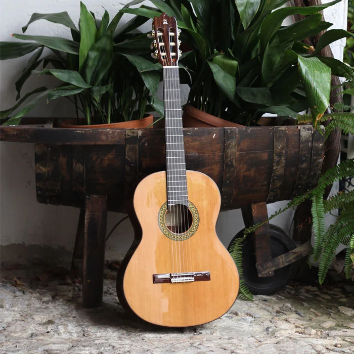Guitarra Alhambra 4P en un patio